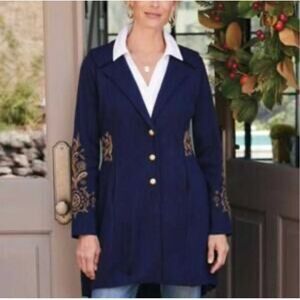 Soft surroundings Fleuirine Gold Embroidered embellished print long sweater M